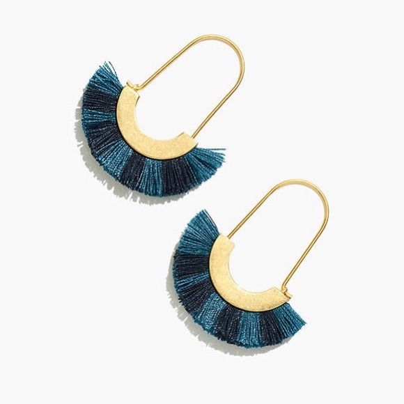 Madewell Jewelry - Madewell Teal Arc Wire Fringe Gold Earrings